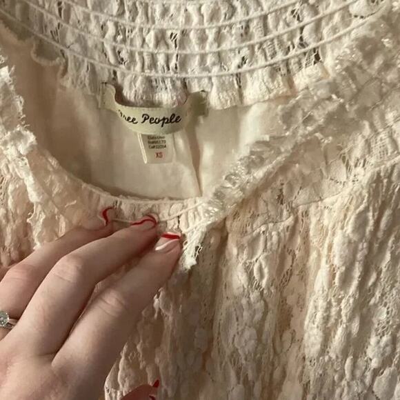 Free People Long Sleeve Ruched Lace In Cream Size XS - Picture 8 of 10